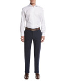 Solid Wool Flat-Front Pants, Blue