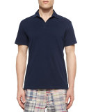 Johnny-Collar Knit Polo Shirt, Navy