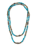 Lavana Long Beaded Turquoise & Pyrite Necklace