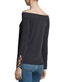 Sandwash Rib Off-the-Shoulder Top, Black