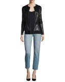Anasta Zip-Front Leather Jacket, Black