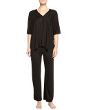 Shangri La Two-Piece Tunic Pajama Set, Black, Women's