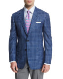 Plaid Two-Button Sport Coat, Blue