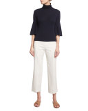 Adara Half-Sleeve Turtleneck Sweater, Dark Navy