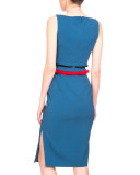 Caufield Colorblock Dress W/Fringe Trim, Sapphire
