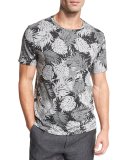 Leaf-Print Crewneck T-Shirt, Black