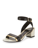 Mirror Cube-Heel 45mm Sandal, Black/Gold