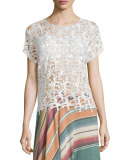 Short-Sleeve Crochet Top, Natural