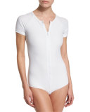 UPF 50+ Short-Sleeve Zip Swimsuit