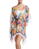 Banana Leaf Chiffon Caftan Coverup, Multicolor