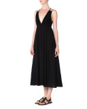 Eyelet Cutout-Back Midi Sundress, Black