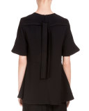 Flutter-Sleeve Jewel-Neck Blouse, Black