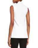 Pierced Leather-Stripe Sleeveless Tunic, White/Black