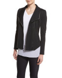 Leather-Trim Shawl-Collar Jacket, Caviar