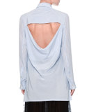 Striped Draped-Back Blouse, Blue/Multi