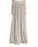 Summer Faux-Fur Maxi Skirt, Gray