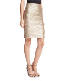 Ramos Sequined Fitted Skirt, Light Pink