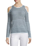 Quinn Striped Cold-Shoulder Sweater, White/Black