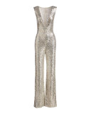 Sequined Sleeveless Jumpsuit, Silver