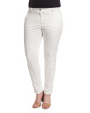 Renzo Low-Rise Slim Pants, White, Plus Size