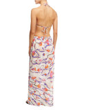 Ranuncoli Cotton Voile Maxi Coverup Skirt, White/Pink