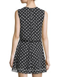 Sleeveless Polka-Dot Popover Dress, Black/White