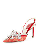 Crystal Lace 75mm Slingback Pump, Red