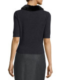 Mink-Collar Polo Sweater, Charcoal Melange