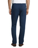 Flat-Front Linen-Blend Trousers, Navy