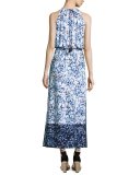 Sketchbook Blossoms Halter Maxi Dress, Blue/White