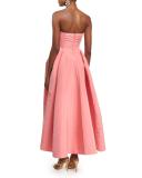 Strapless Pleated-Skirt Midi Gown, Sorbet