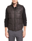 Leather Down-Filled Vest, Espresso Brown