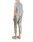 Metallic Leather Cropped Utility Pants