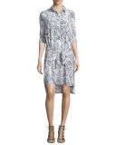 Snake-Print Silk Wrap Dress, Mint