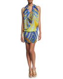 Printed Beaded Caftan Coverup