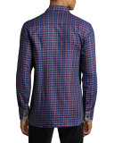 Plaid Cotton Sport Shirt, Red/Blue