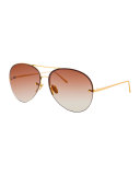 Rimless Gradient Aviator Sunglasses, Brown