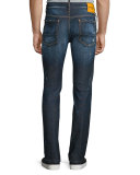 Dean Paint-Splatter Denim Jeans with Chain, Blue