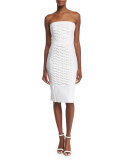 Strapless Fish Scale Textured Sheath Dress, White 