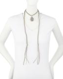Long Braided Suede Choker Necklace w/ Sunstone, Gray