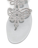 Crystal Laser-Cut Flat Sandal, Silver