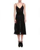Sleeveless V-Neck Embroidered Dress, Nero