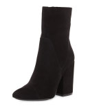 Brooke Suede Block-Heel Bootie, Black