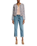 Lucilia Denim Paperbag-Waist Pants, Sea Wash