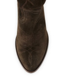 Ilana Embroidered Suede Western Boot, Fatigue