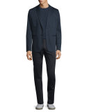 Sporty Jaspe Long-Sleeve Mix Stitch Henley, Heathered Herring