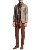 Houndstooth Two-Button Cashmere Jacket, Tan/Brown