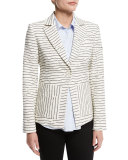 Striped Textured Single-Button Blazer, White