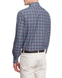 Check Long-Sleeve Sport Shirt, Blue/Brown