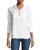 Billie Lace-Up Denim Shirt, White